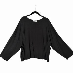 Bryn Walker Knit Top One-Size Black Boxy Drop Shoulder Kimono Sleeve